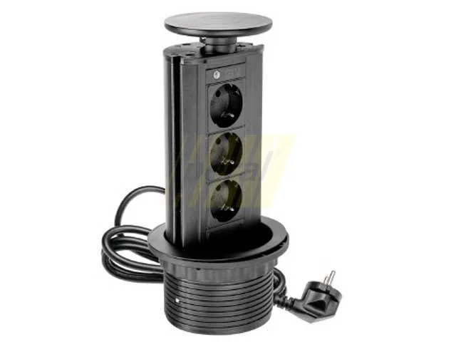 Подовжувач висувний 3 розетки GTV Schucko чорний