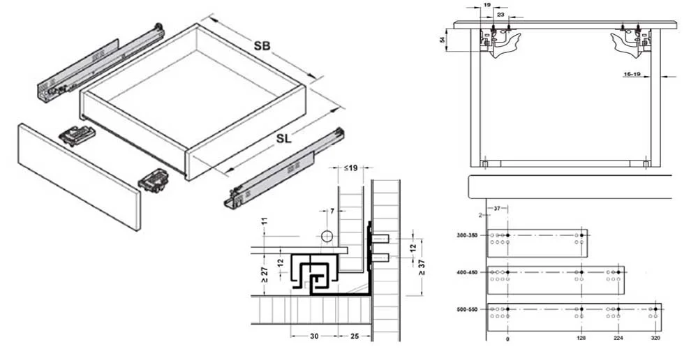 Направляющая шариковая Hafele WOODPRO полного выдвижения