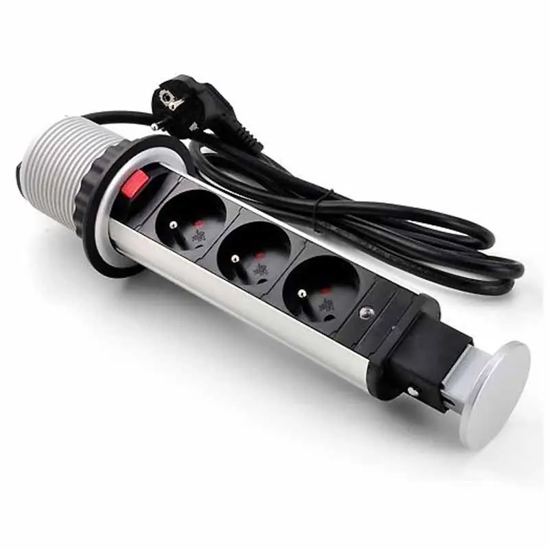 Подовжувач висувний 3 розетки GTV AE-BPW3S60-80 (Schucko) сірий із проводом 1,5 метра