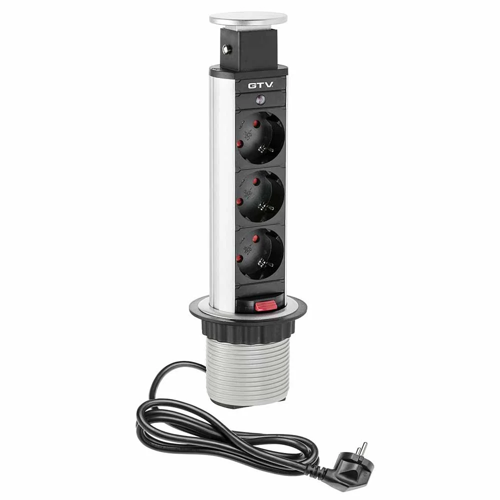 Подовжувач висувний 3 розетки GTV AE-BPW3S60-80 (Schucko) сірий із проводом 1,5 метра